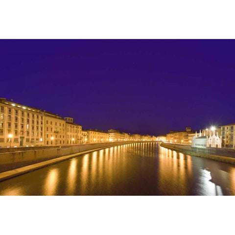 Italy, Pisa Lights reflect on the Arno River Black Modern Wood Framed Art Print by Flaherty, Dennis