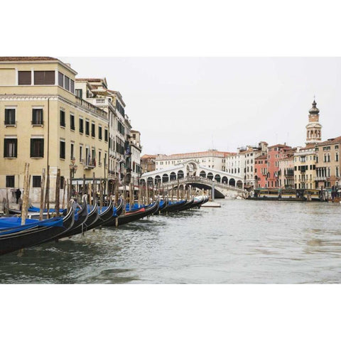 Italy, Venice Gondolas along the Grand Canal Black Modern Wood Framed Art Print by Flaherty, Dennis