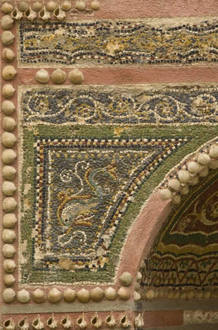 Italy, Pompeii Mosaic with inlaid shells White Modern Wood Framed Art Print with Double Matting by Kaveney, Wendy