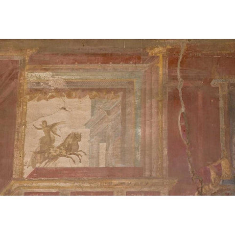Italy, Campania, Pompeii Fresco in the Macellum Black Modern Wood Framed Art Print with Double Matting by Kaveney, Wendy