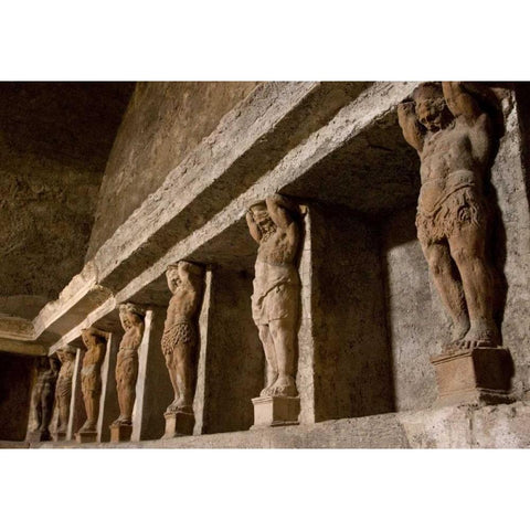 Italy, Campania, Pompeii View of Telamons Black Modern Wood Framed Art Print with Double Matting by Kaveney, Wendy