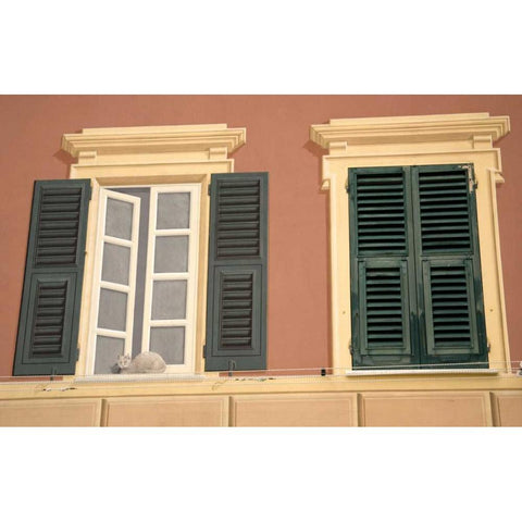 Italy, Camogli Trompe doeil style window White Modern Wood Framed Art Print by Kaveney, Wendy