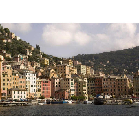 Italy, Camogli Boats moored in harbor Black Modern Wood Framed Art Print by Kaveney, Wendy