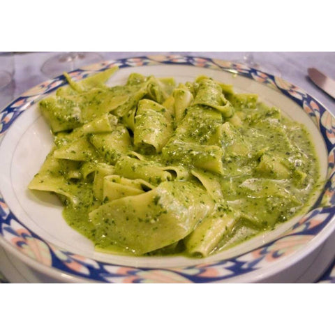 Italy, Camogli Plate of pasta with pesto sauce White Modern Wood Framed Art Print by Kaveney, Wendy