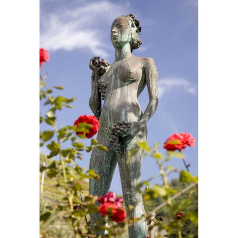 Italy, Manarola Statue of woman holding grapes Black Modern Wood Framed Art Print by Kaveney, Wendy