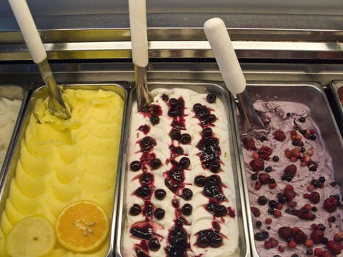 Italy, Positano Gelato or Italian ice cream White Modern Wood Framed Art Print with Double Matting by Kaveney, Wendy