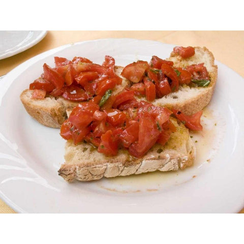 Italy, Positano Display plate of bruschetta White Modern Wood Framed Art Print by Kaveney, Wendy