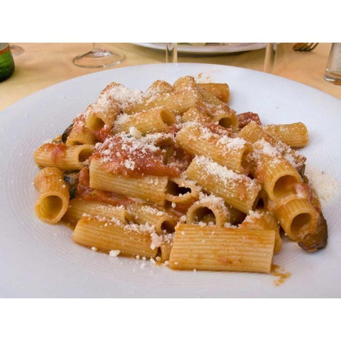 Italy, Positano Display plate of rigatoni White Modern Wood Framed Art Print by Kaveney, Wendy