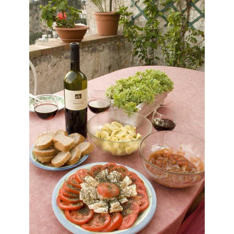 Italy, Positano Meal of antipasti and wine Black Modern Wood Framed Art Print by Kaveney, Wendy