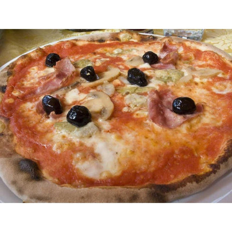 Italy, Positano Plate of Neapolitan pizza Gold Ornate Wood Framed Art Print with Double Matting by Kaveney, Wendy