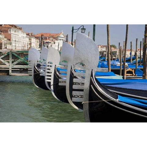 Italy, Venice Prows of a row of gondolas Black Modern Wood Framed Art Print by Kaveney, Wendy