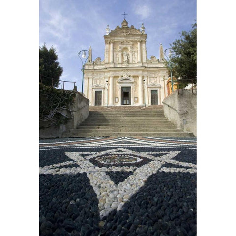 Italy Church of St James with pebble mosaic Black Modern Wood Framed Art Print with Double Matting by Kaveney, Wendy