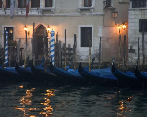 Italy, Venice Gondolas moored in early morning Black Ornate Wood Framed Art Print with Double Matting by Young, Bill
