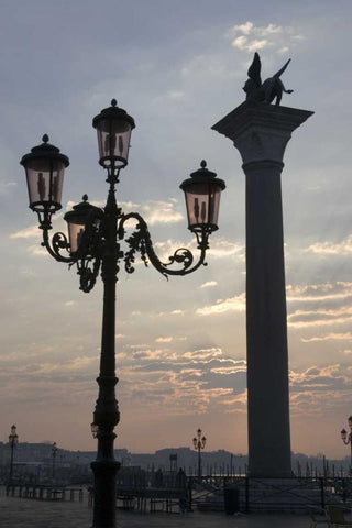Italy, Venice Lion of St Mark atop column Black Ornate Wood Framed Art Print with Double Matting by Young, Bill