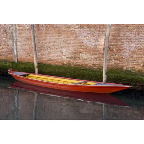 Italy, Venice Red boat reflecting in a canal Gold Ornate Wood Framed Art Print with Double Matting by Young, Bill