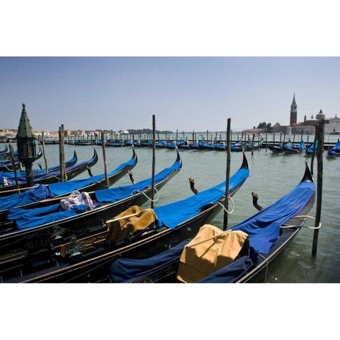 Italy, Venice A row of gondolas docked Black Modern Wood Framed Art Print by Kaveney, Wendy