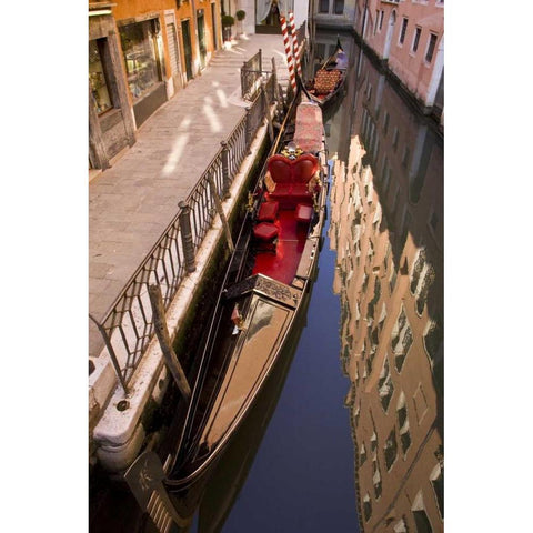 Italy, Venice Gondola parked in a canal Black Modern Wood Framed Art Print by Kaveney, Wendy