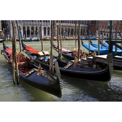 Italy, Venice Gondolas docked on the Grand Canal Black Modern Wood Framed Art Print by Kaveney, Wendy