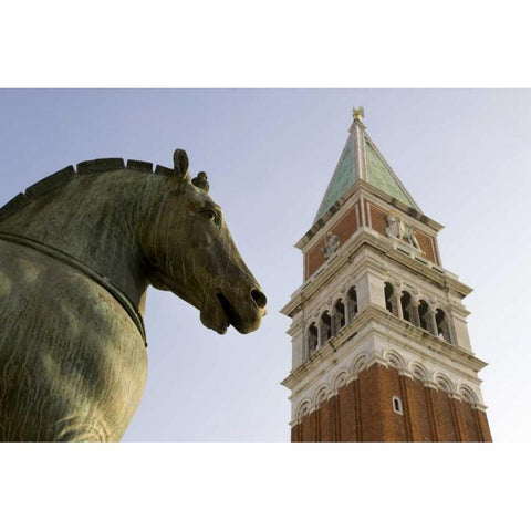 Italy, Venice San Marco Horse and Campanile Black Modern Wood Framed Art Print by Kaveney, Wendy