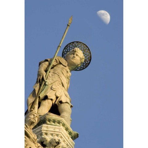 Italy, Venice Basilica di San Marco and statue Black Modern Wood Framed Art Print by Kaveney, Wendy