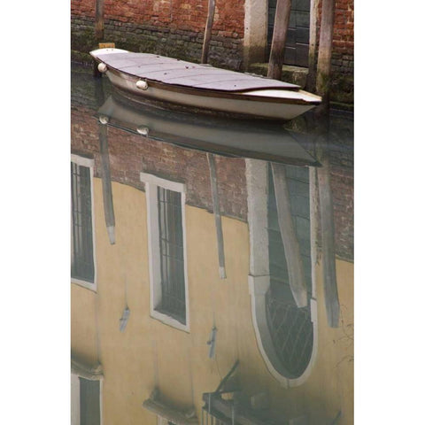 Italy, Venice Building and boat reflections Black Modern Wood Framed Art Print by Kaveney, Wendy