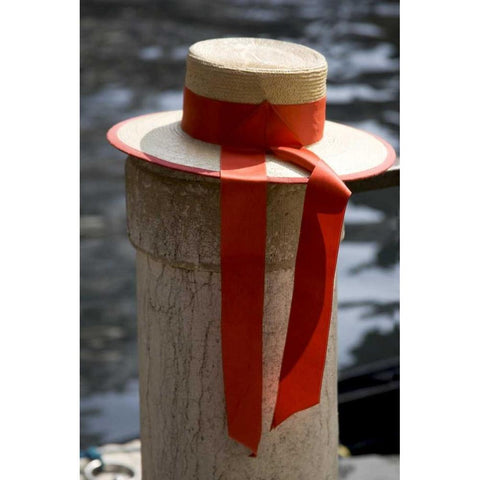 Italy, Venice Colorful gondoliers hat on piling Black Modern Wood Framed Art Print by Kaveney, Wendy