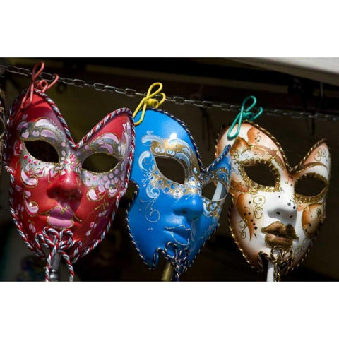 Italy, Venice Display of venetian carnival masks Black Modern Wood Framed Art Print by Kaveney, Wendy