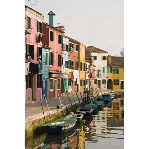 Italy, Burano Colorful houses of line a canal White Modern Wood Framed Art Print by Kaveney, Wendy