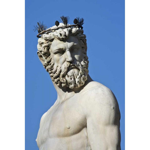 Italy, Florence Statue of Roman god Neptune White Modern Wood Framed Art Print by Flaherty, Dennis