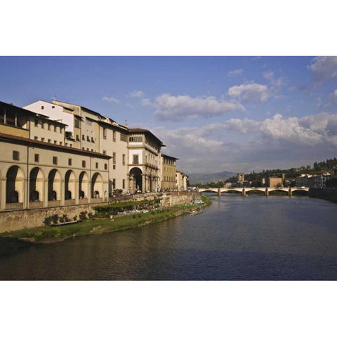 Italy, Tuscany, Florence Bridge over Arno River Black Modern Wood Framed Art Print with Double Matting by Flaherty, Dennis