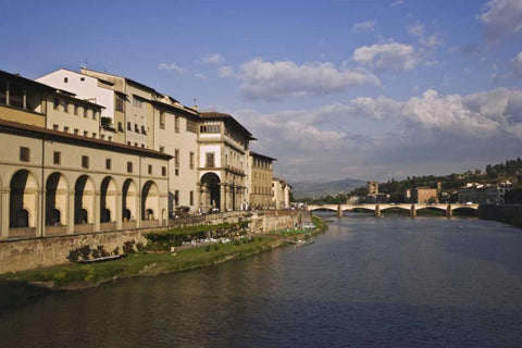 Italy, Tuscany, Florence Bridge over Arno River Black Ornate Wood Framed Art Print with Double Matting by Flaherty, Dennis