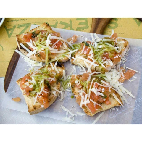 Italy, Tuscany, Sienna Bruschetta appetizers White Modern Wood Framed Art Print by Kaveney, Wendy