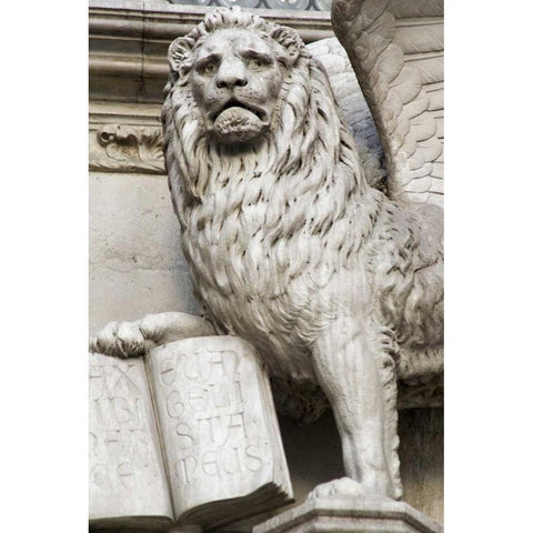 Italy, Venice Detail of statue of a winged lion Black Modern Wood Framed Art Print by Kaveney, Wendy