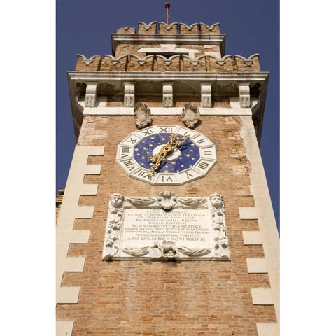 Italy, Venice The clock tower at the Arsenale White Modern Wood Framed Art Print by Kaveney, Wendy