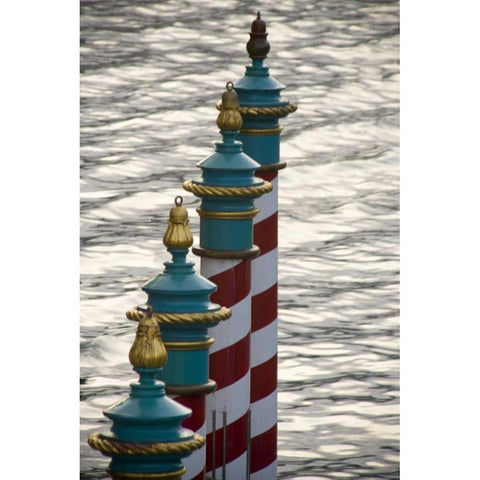 Italy, Venice A line of gondola parking poles Black Modern Wood Framed Art Print by Kaveney, Wendy