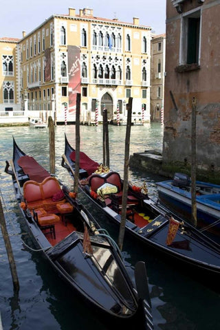 Italy, Venice Two parked gondolas in Grand Canal White Modern Wood Framed Art Print with Double Matting by Kaveney, Wendy