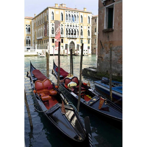 Italy, Venice Two parked gondolas in Grand Canal Black Modern Wood Framed Art Print by Kaveney, Wendy