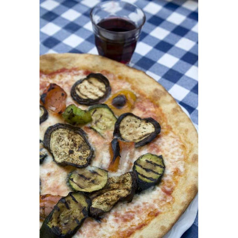Italy, Venice Vegetarian pizza and wine Black Modern Wood Framed Art Print by Kaveney, Wendy