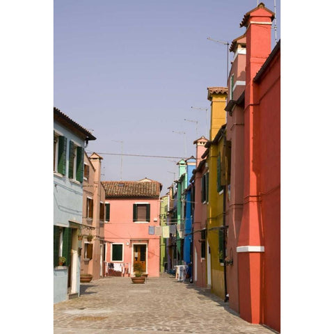 Italy, Venice, Burano A typical street scene Black Modern Wood Framed Art Print by Kaveney, Wendy