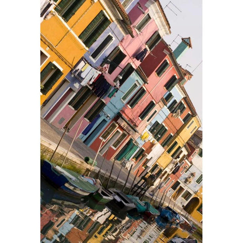 Italy, Venice House reflections on a canal Black Modern Wood Framed Art Print by Kaveney, Wendy