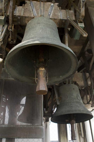 Italy, Venice Close-up of bells in the Campanile White Modern Wood Framed Art Print with Double Matting by Kaveney, Wendy