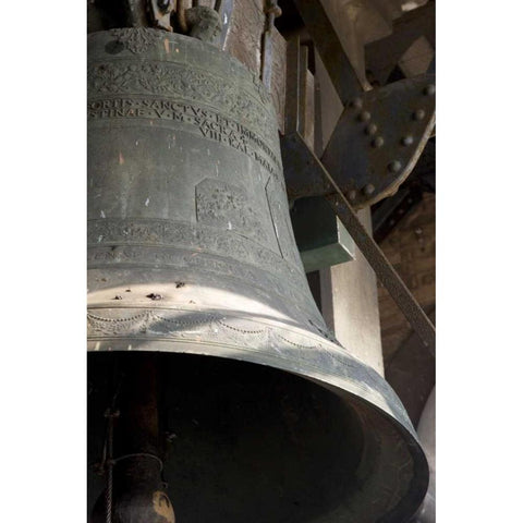 Italy, Venice Campanile bell with Latin Black Modern Wood Framed Art Print by Kaveney, Wendy