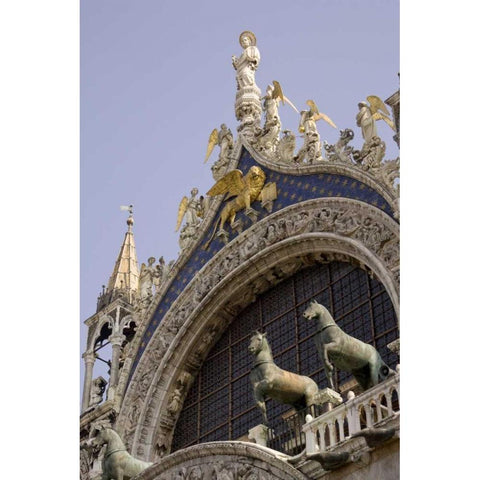 Italy, Venice Top facade of St Marks Basilica Black Modern Wood Framed Art Print by Kaveney, Wendy