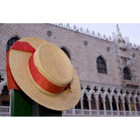 Italy, Venice Gondoliers hat and Doges Palace Black Modern Wood Framed Art Print by Kaveney, Wendy