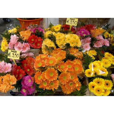 Italy, Venice Flowers for sale in a market White Modern Wood Framed Art Print by Kaveney, Wendy