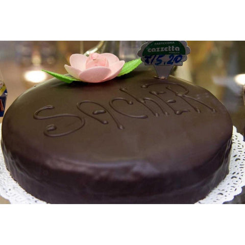 Italy, Venice Chocolate cake in a bakery window Gold Ornate Wood Framed Art Print with Double Matting by Kaveney, Wendy