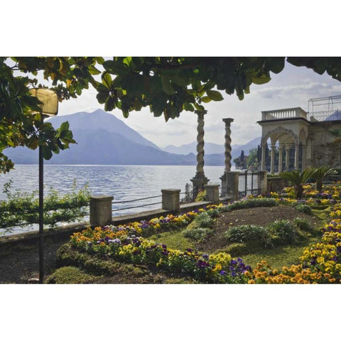 Italy, Varenna A villa on shore of Lake Como Black Modern Wood Framed Art Print with Double Matting by Flaherty, Dennis