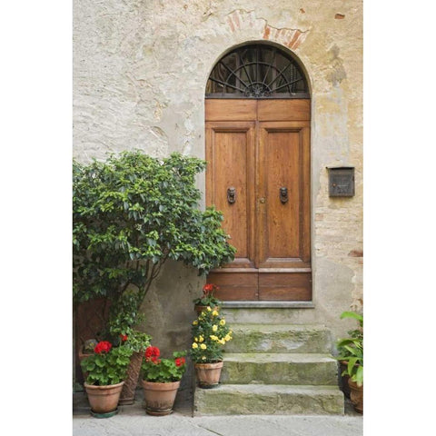 Italy, Tuscany, Pienza Doorway to a residence Gold Ornate Wood Framed Art Print with Double Matting by Flaherty, Dennis
