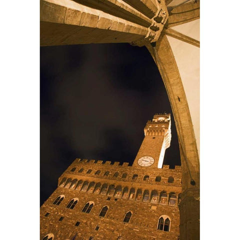 Italy, Florence Palazzo Vecchio at night White Modern Wood Framed Art Print by Flaherty, Dennis