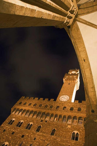 Italy, Florence Palazzo Vecchio at night Black Ornate Wood Framed Art Print with Double Matting by Flaherty, Dennis